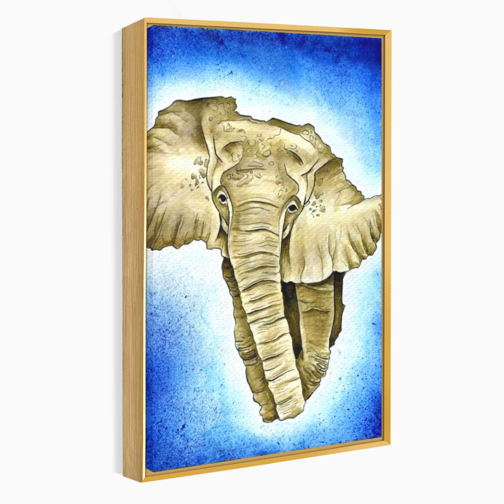Tablou canvas cu tablou canvas cu cap de elefant, in rama de aluminiu auriu